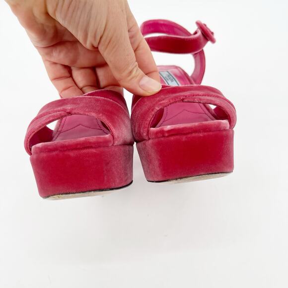 Prada Pink Velvet Crisscross Platform Block Heel Ankle Strap Sandals size IT 36 - Picture 7 of 13